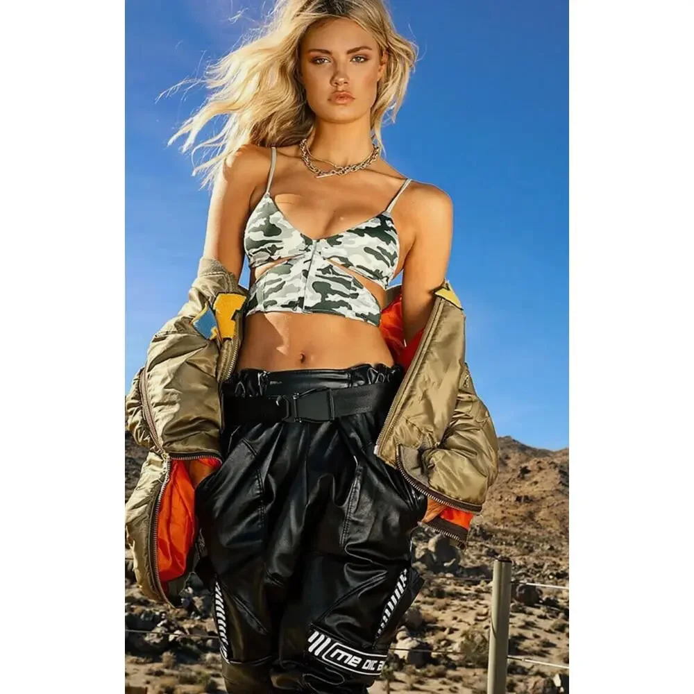 Frankies Bikinis Finn Corset Bikini Top - Cutout - Camo - Small - NWT
